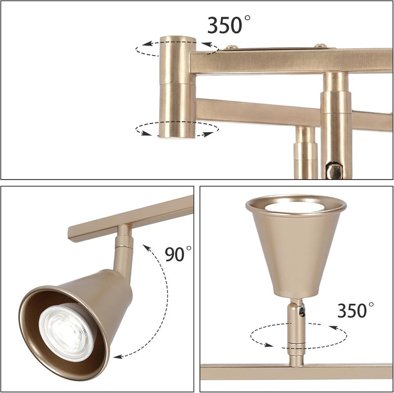SEEBLEN Modern 6-Light Track Lighting Fixture, Brushed Gold Finish, GU10 Compatible Directional Spotlight Heads, Adjustable Ceiling Mount - Image 2